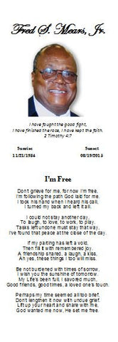 "I'm Free" Funeral Bookmark
